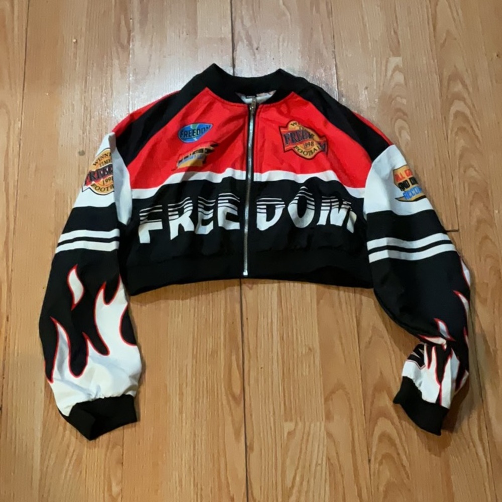 SHEIN Red and Black Bomber Jacket Racing Style